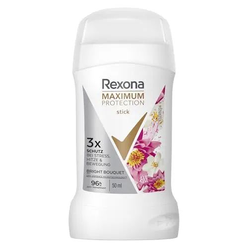 Rexona Maximum Protection Anti-Transpirant Stick Bright Bouquet 50 ml - Effektiver Deodorant Stick für bis zu 96 Stunden Schutz vor Schweiß und Körpergeruch. Mit blumigem Duft und sanfter Formel, ideal für aktive Frauen.