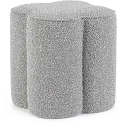 Pouf Cointa aus Boucle-Stoff, Grau - Hocker mit vielseitiger Funktionalität, ideal als Sitzgelegenheit oder dekoratives Element für jedes Zuhause.