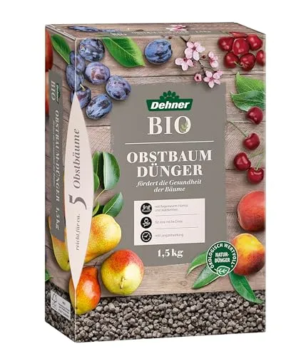 Dehner Bio Obstbaumdünger 1,5 kg - Hochwertiger organischer NPK-Dünger für Obstbäume, unterstützt das Wachstum nachhaltig und reicht für ca. 5 Bäume. Ideal für den ökologischen Anbau.