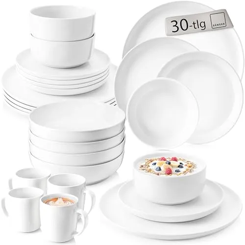 SÄNGER Tafelservice Marlo Geschirrset (36-tlg) für 6 Personen - Hochwertiges Porzellan Geschirrset, spülmaschinengeeignet und ideal für elegante Dinneranlässe. Genießen Sie ein Restaurant-Feeling zu Hause mit diesem modernen und zeitlosen Design!
