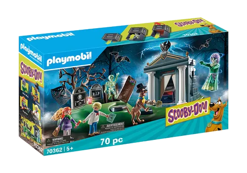 PLAYMOBIL SCOOBY-DOO! 70362 - Abenteuer auf dem Friedhof, spannendes Detektivspiel mit nachleuchtendem Skelett und Zauberfunktion