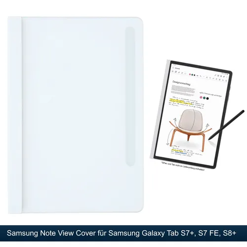 Samsung Note View Cover EF-ZX800 für Galaxy Tab S7+/S7 FE/S8+ - Tablet-PC-Zubehör mit schlankem Design, integrierter S Pen Aufbewahrung und antimikrobieller Beschichtung für optimalen Schutz und Komfort.