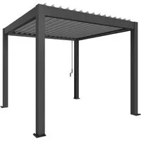 Biohort Pergola 3 x 3 - Dunkelgrau/Silber-Metallic - Pavillon mit robuster Stahl-Konstruktion und bis 130° verstellbaren Lamellen für individuellen Schatten. Ideal für eine komfortable Terrassennutzung bei jedem Wetter.