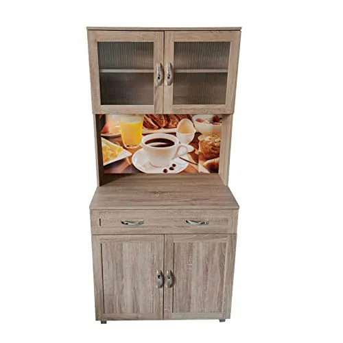 HTI-Living Küchenbuffet 1 Schublade Blanca Bistro - Buffetschrank mit zeitlosem Design und Küchenmotiv-Rückwand, ideal für Esszimmer und Küche. Bietet viel Stauraum mit zwei Regalfächern und einer großen Schublade.