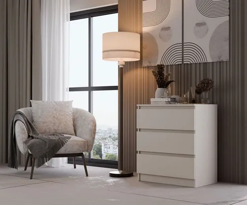 Selsey Kommode MALWA, Stauraumkommode mit Auszugsstopp, Weiß, Grau, Greige - Schubladenkommode mit elegantem Design und robustem Aufbau. Ideal für stilvollen Stauraum und perfekte Organisation in jedem Wohnraum.