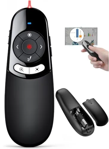 Digitaler Presenter, USB C Kabellose 2.4 GHz Powerpoint Fernbedienung, Pointer für Präsentationen mit Spotlight/Lupe/Digitaler/Physikalischer Pointer für Windows 8/10/Mac SO 11.12/LCD/LED