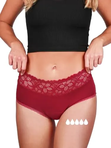 Taynie Deluxe extra stark Periodenunterwäsche Starke Blutung - Periodenwäsche - Menstruationsunterwäsche - ersetzt 4 Tampons, Periodenslip Tragedauer bis 12 Std., waschbar bis 60°C (38, Rot)