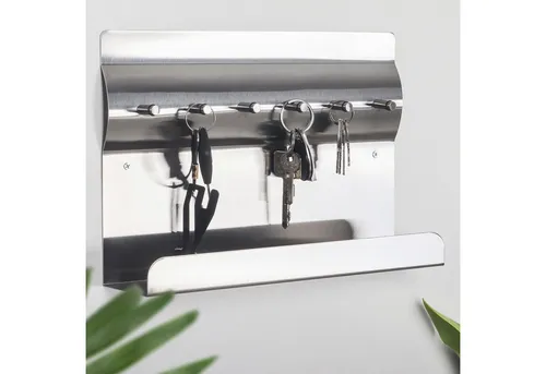 RICOO Garderobenleiste MB6001 mit Ablage - Praktisches Edelstahl Schlüsselboard mit Ablage. Organisiert Schlüssel und Notizen in einem modernen Design. Ideal für den täglichen Einsatz, rostfrei und langlebig. Maße: 30x7x20 cm.