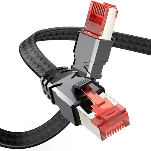 Tesmax Cat 8 LAN Kabel 1meter, 40Gbps Netzwerkkabel Hochgeschwindigkeits 2000MHz S/FTP Ethernet Kabel Gigabit POE RJ45 Nylon Geflochtener Patchkabel für PS5/4 Router Modem Switch Steam Deck