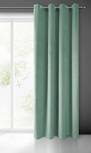 Eurofirany Vorhang PIERRE, Ösen blau - Gardinen aus hochwertigem Velvet Samt, ideal für stilvolle Fensterdekoration mit einer Breite von 150 cm und eleganten Ösen für einfache Aufhängung.