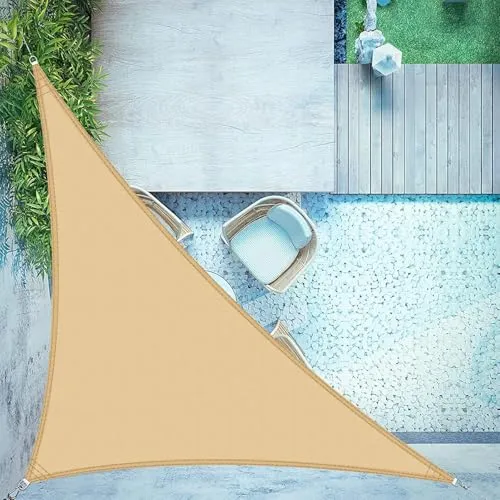 LOVE STORY Sonnensegel Wasserdicht Rechtwinkliges dreieck 3x3x4.25m Segeltuch Sonnenschutz Windschutz PES mit 95% UV-Schutz für Balkon, Garten, Terrasse (Sandbeige)