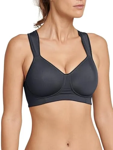Schiesser BH Active Sport Medium Support Bra Anthrazit C 85 Damen - Funktionsunterwäsche für Damen mit mittlerem Halt, gepolsterten Cups und atmungsaktiven Mesh-Einsätzen für optimalen Komfort und Bewegungsfreiheit beim Training.