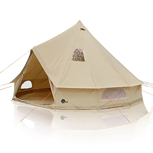 your GEAR Zelt Desert Baumwolle - Rundzelt für 4-10 Personen - Pfadfinderzelt aus Baumwolle mit eingenähtem PVC Boden, UPF 50+ und 10000 mm Wassersäule für besten Wetterschutz. Ideal für Familien-Camping mit viel Platz und einfacher Handhabung.