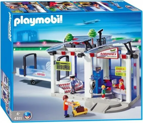 PLAYMOBIL® 4311 - Verkehrsflughafen - Playmobil Flughafen Set mit Gepäckwagen, Informationsschalter und Kontrollstation für fantasievolles Spielen und Reisen im Kinderzimmer.