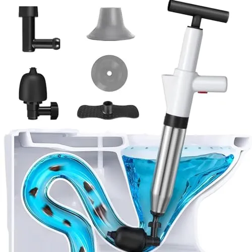 HaTur Abflussreiniger Pumpe, Toiletten Pömpel, Pressluft Rohrreiniger mit Austauschbaren Köpfen, Druckluft Rohrreinigungspumpe Hochdruck für Waschbecken, Toiletten, Badezimmer, Dusche, Küche