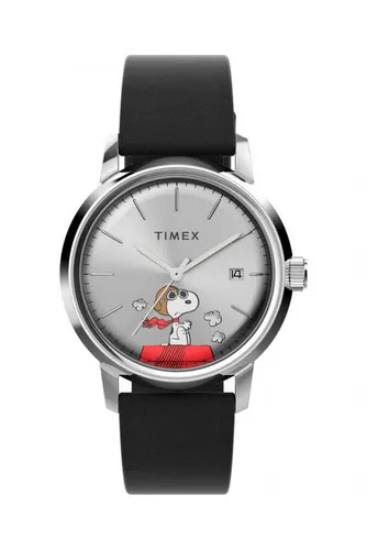 Timex Herren Analog Automatik Armbanduhr Marlin Automatic x Peanuts Snoopy Flying Ace - Armbanduhren für Herren – bunte Snoopy-Edition mit Kalenderfunktion, 5 bar wasserdicht und stilvollem Lederarmband. Ideal für Peanuts-Fans!