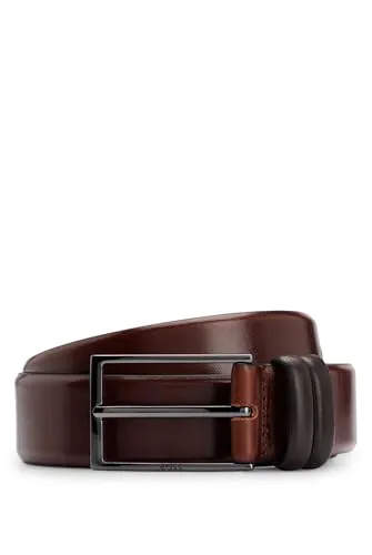 BOSS Herren Gürtel Carmello, Braun214, 105 - Herren-Gürtel mit Logo-Gravur auf dem Verschluss, elegantes Design in glänzendem Blaugrau und 3,5 cm Breite, ideal für stilvolle Outfits.