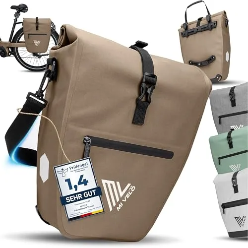 MIVELO 2in1 Fahrradtasche – Wasserdichte Gepäckträgertasche mit Laptopfach - Fahrradtaschen, 100% wasserdichtes Material schützt Ihre Sachen, vielseitig nutzbar als Gepäckträgertasche oder Schultertasche mit Quick-Connect-System.
