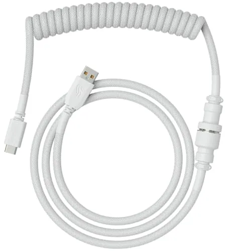 Glorious Coil Cable - Ghost White GLO-CBL-COIL-WHITE - Sonstige, hochwertiges spiralförmiges USB-Kabel mit 5-poligem Pilotenstecker für optimale Flexibilität und elegantes Design, ideal für Gaming-Tastaturen.
