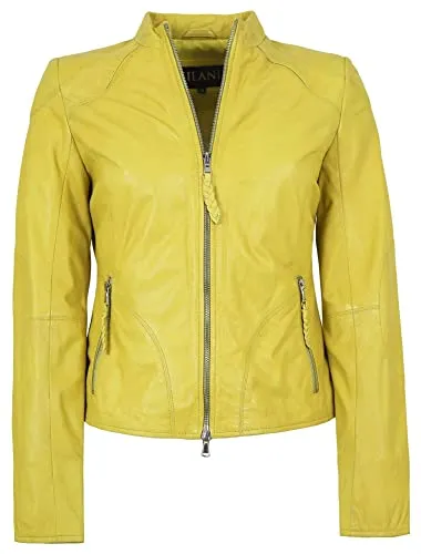 Jilani - Damen Echtleder Lederjacke Lammnappa gelb pflanzlich gegerbt Größe 36