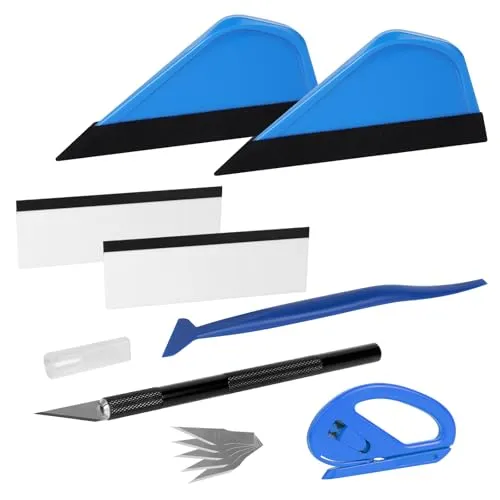 AiQInu 7 Stück Rakel für Folie, Rakelset zum Folieren, Rakel Set für Folierung mit Filzrakel Rakel, Präzisionsmesser,Cutter,Messer mit 5 Klingen, Folienrakel, für Fensterfolien und Auto Folien