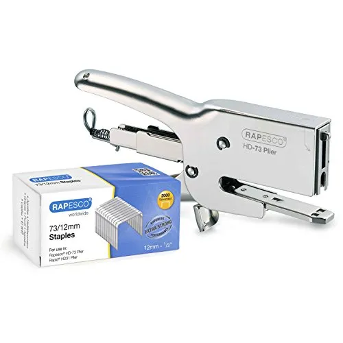 Rapesco 1306 Hochleistungs-Heftzange HD-73 und 2000 Heftklammern des Typs 73/12 mm, 70 Blatt Kapazität, Chrom