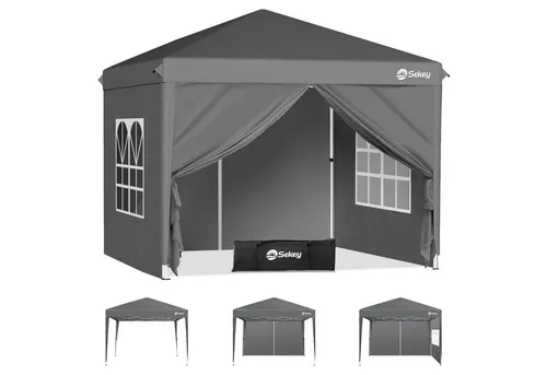 Sekey Premium Pop Up Pavillon 3x3 - Faltpavillon mit Seitenwänden - Dieser stabile und wasserdichte Faltpavillon ist in nur 1 Minute aufgestellt. Er bietet großzügigen Platz für bis zu 8 Personen und ist ideal für Partys und Outdoor-Aktivitäten. Mit verstellbarer Höhe von 250-270 cm.