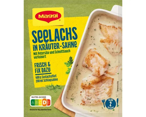 MAGGI Fix für Seelachs in Kräuter Sahne mit Schnittlauch 33g - Praktische Zubereitung für leckeren Seelachs in einer cremigen Kräuter-Sahne-Sauce. Ideal für schnelle und schmackhafte Gerichte. Perfekt für die Suppen- und Brühenkategorie!