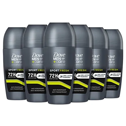 Dove Men+Care Deodorant Roll-On Sport Fresh – 6 Stück, 50 ml - Effektiver Deodorant Roll-On für Herren mit 72 Stunden Schutz. Angereichert mit 1/4 Feuchtigkeitscreme für sanfte Hautpflege und weniger Plastik in der Verpackung.