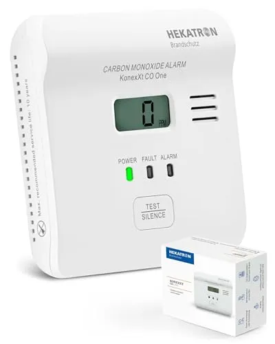 Hekatron KonexXt CO One - Kohlenmonoxid Melder mit 10 Jahren Batterie, zuverlässige Erkennung und übersichtliches Display für maximale Sicherheit