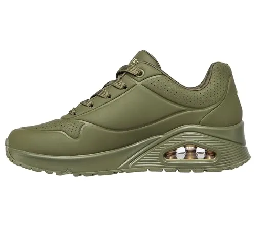 Skechers Damen UNO Stand ON AIR Sneakers, Olive Durabuck, 40 EU - Damen-Sneaker mit atmungsaktivem Durabuck-Obermaterial und innovativer Air-Cooled Memory Foam Dämpfung für ultimativen Komfort.