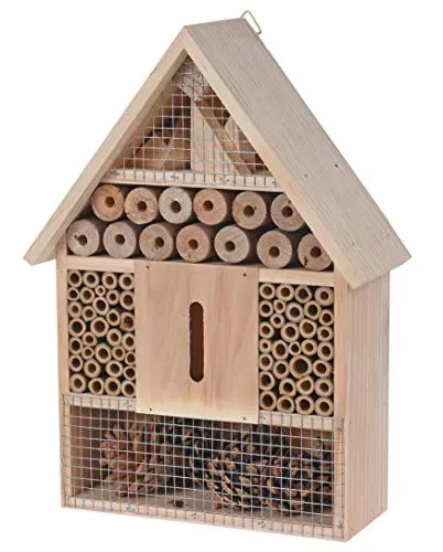 Insektenhotel zum aufhängen 30 x 22 cm - Natur - Insektenhaus aus Holz zum hängen - Bienen Marienkäfer Schmetterling Hotel Haus Nisthilfe
