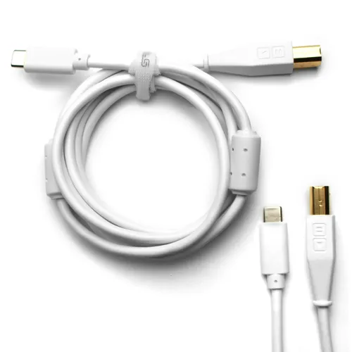 DJ TECHTOOLS DJTT USB-C Chroma Cable White 1.5m - Sonstige Elektroinstallationsartikel, hochwertiges USB-C-zu-USB-B-Kabel mit hervorragender Abschirmung gegen Störungen und praktischem Klettverschluss für Ordnung im Gigbag.