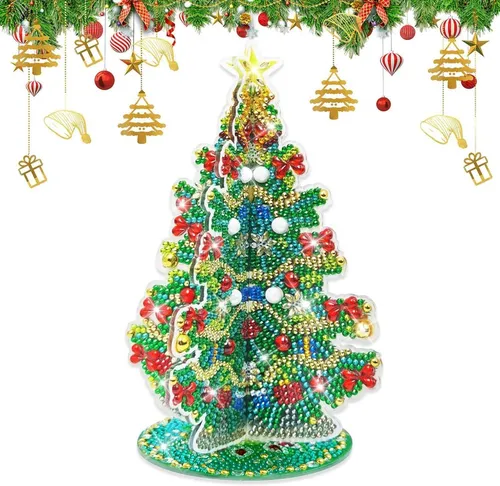 Diamant Painting Weihnachtsbaum Aufsteller – 5D Weihnachtsdekoration - Kreativer Aufsteller für Erwachsene mit funkelndem Design in hellblau. Ideal für eine festliche Atmosphäre und einzigartigen Weihnachtsschmuck.