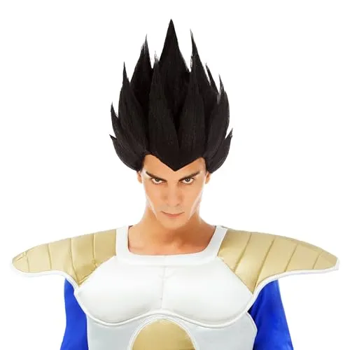Chaks Perücke Vegeta Saiyajin - Schwarz, Dragon Ball für Erwachsene - Perücke für Erwachsene im Saiyajin-Stil, ideal für Cosplay und Fan-Events, aus hochwertiger Synthetik, handwaschbar für einfache Pflege.
