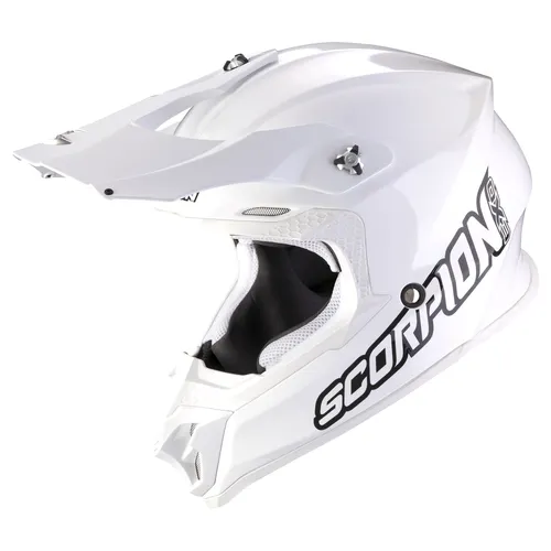 Scorpion VX-16 Evo Air Solid Weiss - Motorradhelm mit AirFit System für individuelle Passform, verbessertes Sichtfeld und leichtes Design für maximalen Komfort beim Offroad-Fahren.