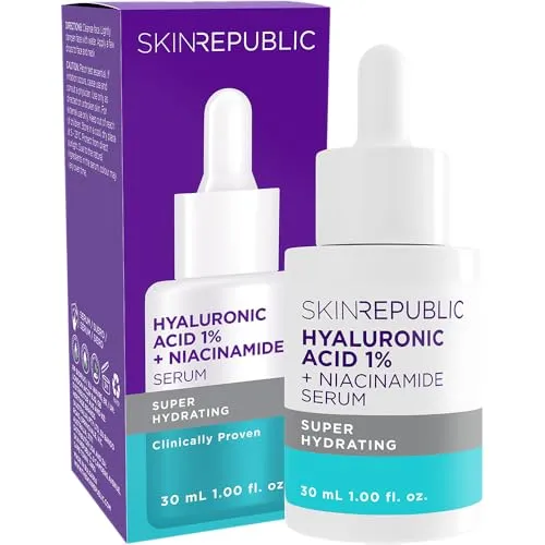 Skin Republic Hyaluronsäure 1% & Niacinamid 2% Serum, bietet lang anhaltende Feuchtigkeit, hilft der Haut das Gesamtbild, 30 ml