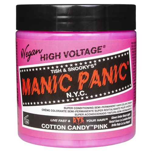 Manic-Panic Haartoenung High-Voltage-Classic Cotton Candy Pink 237 ml - Haarpflege mit der veganen High Voltage Classic Tönung in bezauberndem Cotton Candy Pink. Intensiver Farbton, bis zu 8 Wochen Halt und frei von schädlichen Chemikalien für schonende Anwendung.