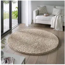 TaraCarpet Langflor-Teppich Venezia Shaggy, rund, 120 cm - Runder Hochflor Shaggy-Teppich in Beige, 120 cm Durchmesser, ideal für Wohnzimmer und Schlafzimmer. Strapazierfähig und pflegeleicht, schafft eine gemütliche Atmosphäre.