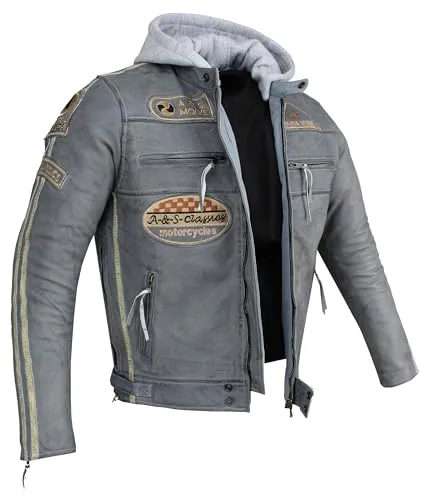 Herren Motorradjacke mit Protektoren und Kapuze - Robuste Lederjacke für Biker, mit herausnehmbaren Protektoren und verstellbaren Seitenteilen. Ideal für Sicherheit und Komfort auf jeder Fahrt.