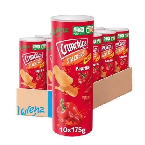Lorenz Crunchips Stackers Paprika 175 g, 10er Pack - Chips & Nachos - Knuspriger Snack mit intensivem Paprikageschmack, ideal für gesellige Abende oder als Snack für zwischendurch.