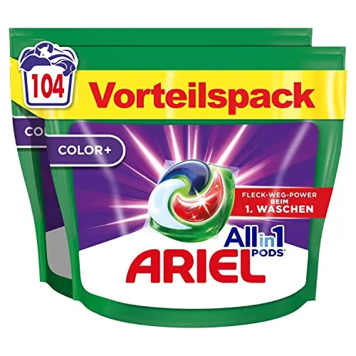 Ariel Waschmittel Pods All-in-1, Waschmittel 104 Waschladungen, Color, Kraftvolle Fleckenentfernung in nur 1 Waschgang
