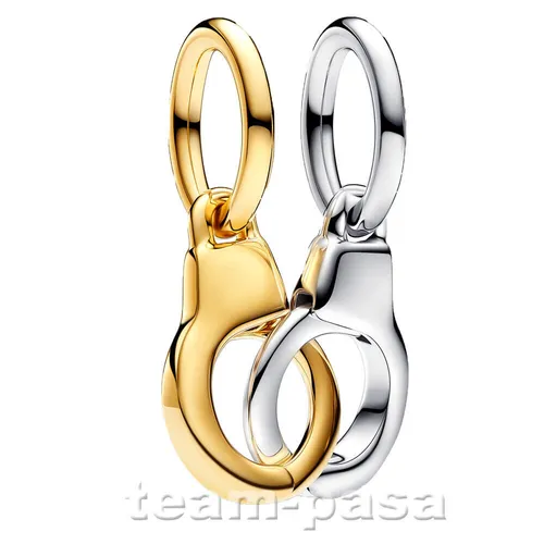 Pandora Bead Charm Handschellen Bicolor 763435C00 - Anhänger aus Sterling Silber mit 14k gelbvergoldeter Metalllegierung, ein elegantes und einzigartiges Schmuckstück für jeden Anlass.