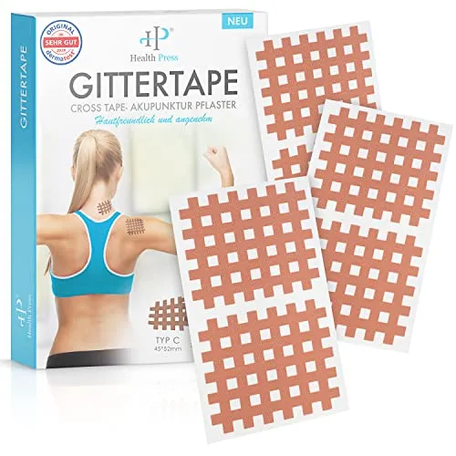 Health Press® Gittertape Cross Tape – 40 Stück Akupunkturpflaster - Akupressur Pflaster mit Gitterstruktur für effektive Schmerzlinderung, inklusive ausführlicher E-Book Anleitung für optimale Anwendung.