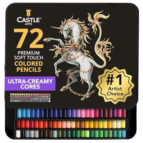 Castle Art Supplies 72 Buntstifte Set - Buntstifte für Erwachsene, hochwertige Farbminen mit weichem Kern für intensives und müheloses Auftragen, ideal für kreative Künstler und Hobbyisten.