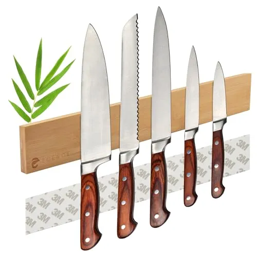ECENCE Magnetleiste Messer selbstklebend 40cm - Messerleiste magnetisch aus Bambus-Holz mit starkem Magnet - Messerhalter für Wandmontage oder Selbstklebend, Werkzeugleiste