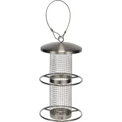 Garden Hero Edelstahl-Vogelfutterstation - (H)27,5 x Ø 14cm - Vogelhäuser: Hochwertige Edelstahl-Vogelfutterstation mit 2 Sitzringen, abnehmbarem Deckel für einfache Befüllung und optimalem Zugang für Vögel.