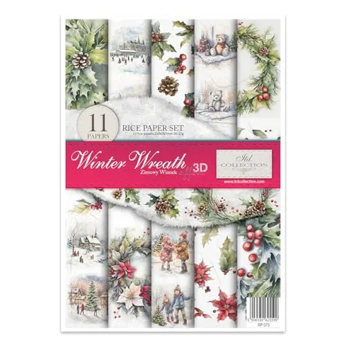 ITD Collection - Reispapier Decopatch - Decoupage Papier - Motivpapier für Serviettentechnik - Rice Paper Sheets - A4 29,7 x 21 cm - Winter Wreath - RP-073