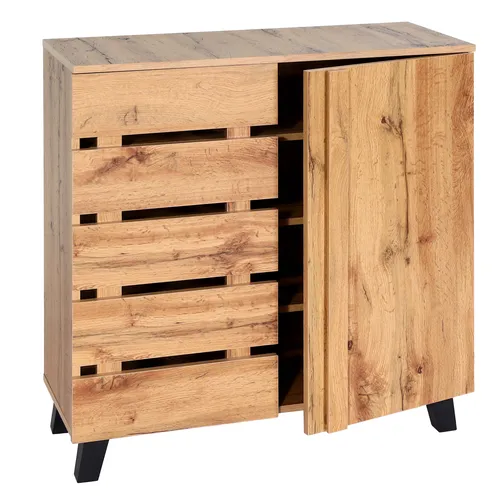 Mendler Kommode HWC-M46 - Naturfarben - Stylische Kommode im Paletten-Design mit 2 Türen und 4 Regalböden für optimalen Stauraum. Ideal für moderne Wohnräume, um Ordnung zu schaffen.