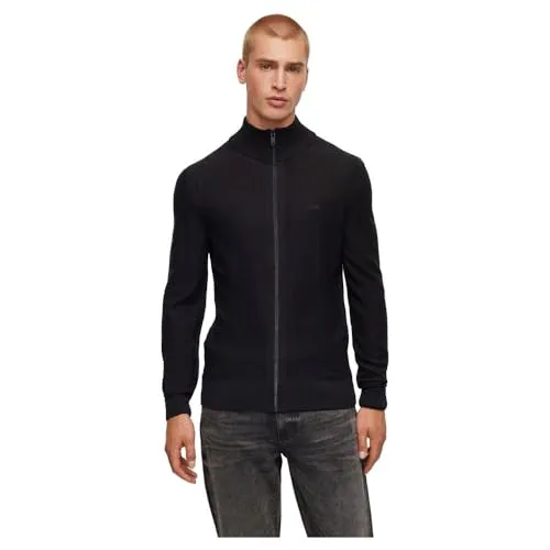 BOSS Herren Avac_FZ Pullover, Black1, L EU - Eleganter Pullover für Herren aus 60% Virgin Wool und 40% Acrylic, ideal für stilvolle Outfits in der kalten Jahreszeit.